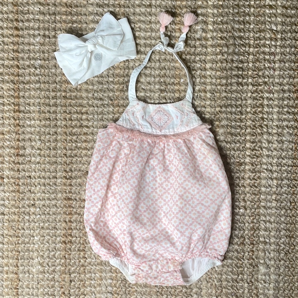 babygirl pink & white romper with bow